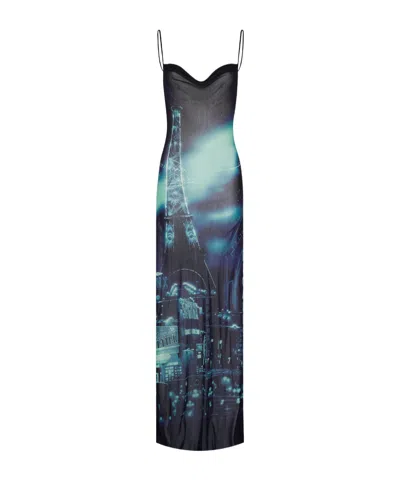 JEAN PAUL GAULTIER PIGALLE-PRINT MESH MAXI DRESS