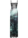 Jean Paul Gaultier Printed Tulle Maxi Dress In Blue