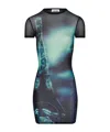 Jean Paul Gaultier Fitted Mesh Mini Dress With Pigalle City Print In Blue