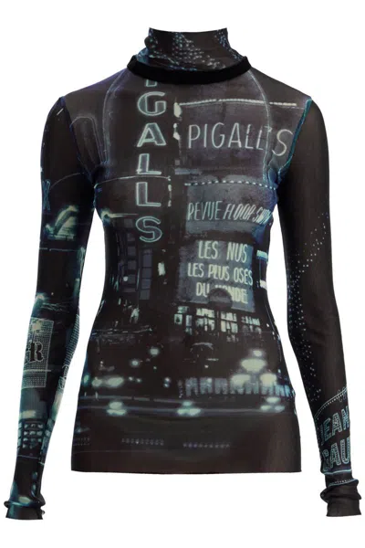 JEAN PAUL GAULTIER "PIGALLE PRINT TULLE TOP WITH