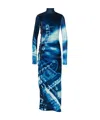 Jean Paul Gaultier Gathered Velvet Long Dress Printed Pigalle In Blue