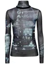 Jean Paul Gaultier Mesh Top Printed Pigalle Longsleeve In Navy/lightblue/white/black
