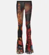 Jean Paul Gaultier Red Pigalle Mid-rise Flared Trousers In Multicoloured