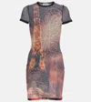 Jean Paul Gaultier Fitted Mesh Mini Dress With Pigalle City Print In Multicoloured