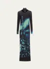 Jean Paul Gaultier Turtleneck Mesh Long Dress Printed "pigalle" In 59560100-navy/lig