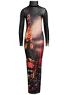 Jean Paul Gaultier Mesh Dress With High Neck And Long Sleeves In Multicoloured