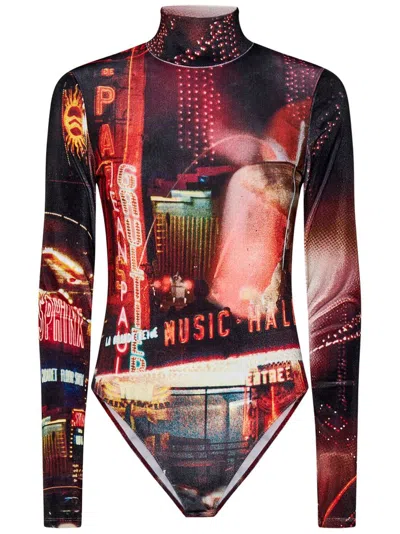Jean Paul Gaultier Velvet Long-sleeved Bodysuit In Multi