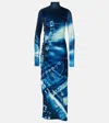 Jean Paul Gaultier Gathered Velvet Long Dress Printed Pigalle In Blue
