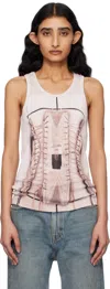 Jean Paul Gaultier Printed Ribbed Sleeveless Top In 260100-dustypink/whi