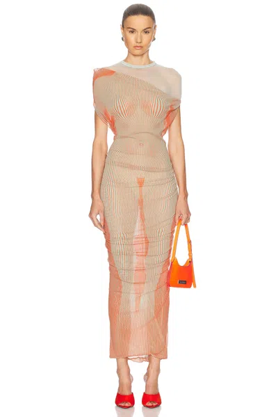 JEAN PAUL GAULTIER PINSTRIPE BODY MORPHING LONG DRESS