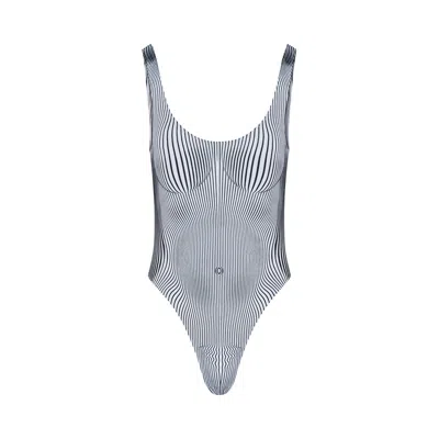 Pre-owned Jean Paul Gaultier Pinstripe Body Morphing One Piece 'white/black' | Women's Size S