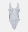Jean Paul Gaultier Pinstripe Body Morphing Swimsuit In Weiss