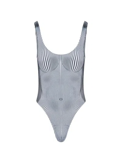 Jean Paul Gaultier Pinstripe Body Morphing Swimsuit White And Black