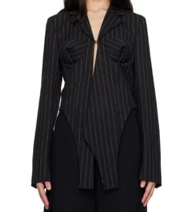 Jean Paul Gaultier Pinstripe Corset Wool Tailored Jacket In Black