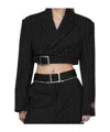 Jean Paul Gaultier Pinstripe Cropped Casual Jacket In Black
