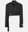 Jean Paul Gaultier Double-breasted Belted Cropped Pinstriped Wool-twill Blazer In Black