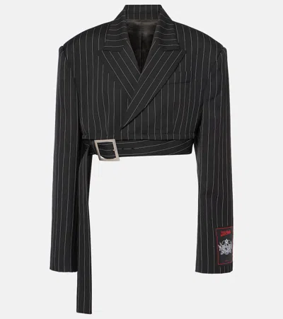 JEAN PAUL GAULTIER PINSTRIPE CROPPED WOOL BLAZER