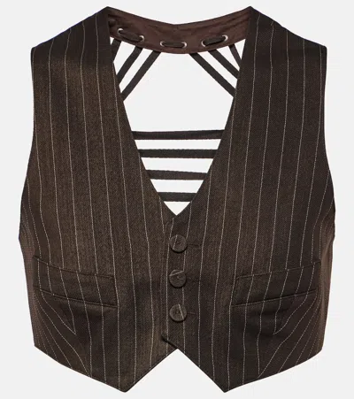 Jean Paul Gaultier Pinstripe Cropped Wool-blend Vest In Brown