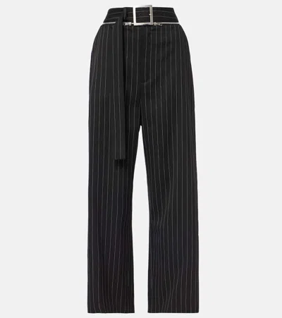 JEAN PAUL GAULTIER PINSTRIPE HIGH-RISE VIRGIN WOOL WIDE-LEG PANTS