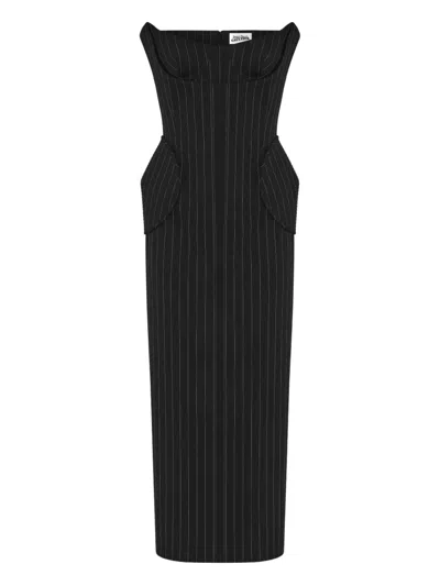 Jean Paul Gaultier Pinstripe Midi Dress In Black