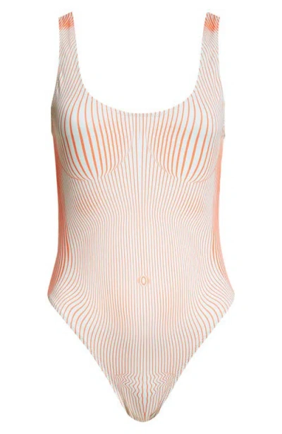 Jean Paul Gaultier Pinstripe One-piece Swimsuit In Mint/coral