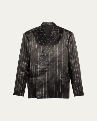Jean Paul Gaultier Pinstripe Satin Oversized Tailored Jacket In 0001-black/white