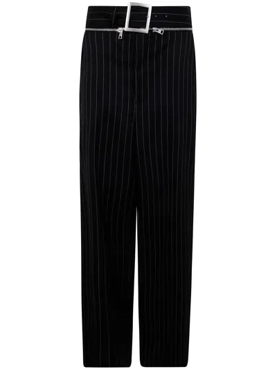 JEAN PAUL GAULTIER JEAN PAUL GAULTIER PINSTRIPE WOOL TAILORED TROUSER WITH ZIP OFF BELT