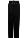 Jean Paul Gaultier Pinstripe Wool Tailored Trouser With Zip Off Belt In Black White