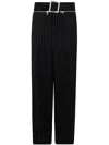 Jean Paul Gaultier Pinstripe Wool Tailored Trouser With Zip Off Belt In Black