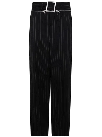 JEAN PAUL GAULTIER JEAN PAUL GAULTIER PINSTRIPE WOOL TAILORED TROUSER WITH ZIP OFF BELT CLOTHING