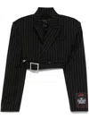 Jean Paul Gaultier Double-breasted Belted Cropped Pinstriped Wool-twill Blazer In Black
