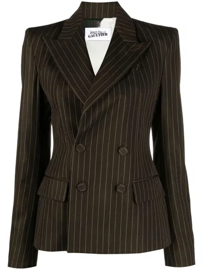 Jean Paul Gaultier Pinstriped Double-breasted Wool Blend Blazer In Brown
