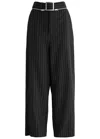 Jean Paul Gaultier Pinstripe Wool Tailored Trouser With Zip Off Belt In Black And White