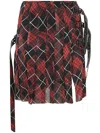 Jean Paul Gaultier Pleated Mesh Short Skirt Printed Distorted Tartan In Red