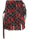 Jean Paul Gaultier Pleated Mesh Short Skirt Printed Distorted Tartan In Red Black White