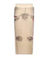 Jean Paul Gaultier Mesh Printed Double Layer Midi Skirt In Nude