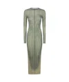 Jean Paul Gaultier Mesh Long Dress With Spiral Print And Ruffles In Green
