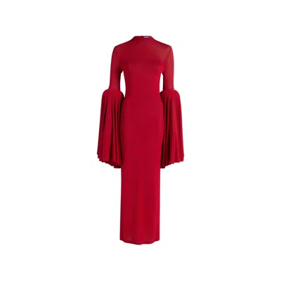 Jean Paul Gaultier Pleated-sleeve Long Dress In Red