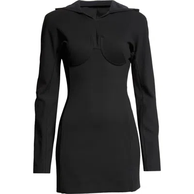 Jean Paul Gaultier Plunge Back Long Sleeve Hoodie Minidress In Black