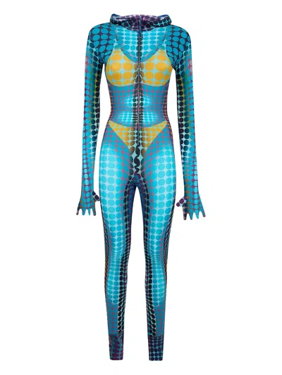 Jean Paul Gaultier High-neck Long-sleeved Jumpsuit In Blue