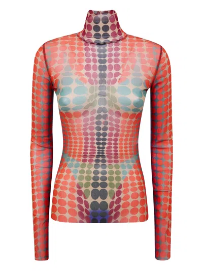 Jean Paul Gaultier Turtleneck Top Long Sleeves Sheer Design In Red
