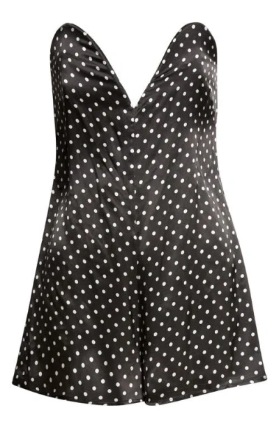 Jean Paul Gaultier Polka Dot Strapless Silk Satin Bustier Romper In Black