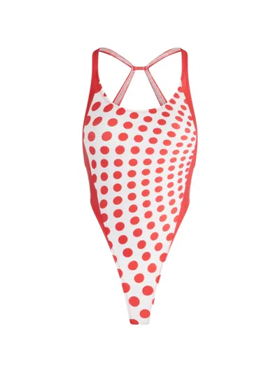 Jean Paul Gaultier Polka Dot Swimsuit In Red