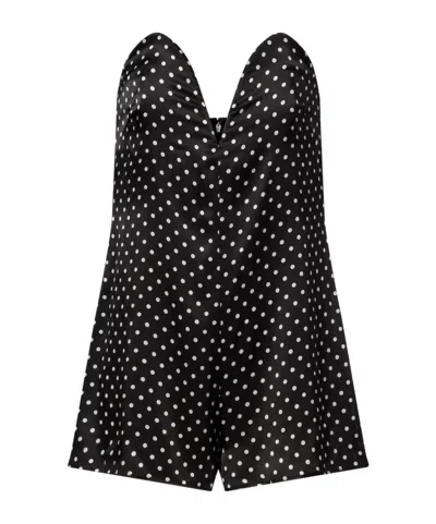 Jean Paul Gaultier Polka-dot Silk Romper In Black