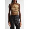 Jean Paul Gaultier Portrait Print Long Sleeve Mesh Top In Multi