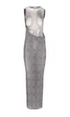 Jean Paul Gaultier Women Body Wash And Prince Of Wales Double Layer Mesh Long Dress In Gray