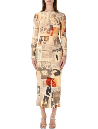 Jean Paul Gaultier Long Sleeve Slim Fit Midi Dress In Neutral