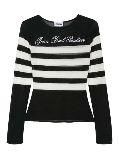 Jean Paul Gaultier Logo-embroidered Striped Jumper In Negro