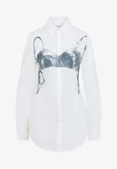 Jean Paul Gaultier Womens White Blue Grey Scanned Bra Stretch-cotton Shirt