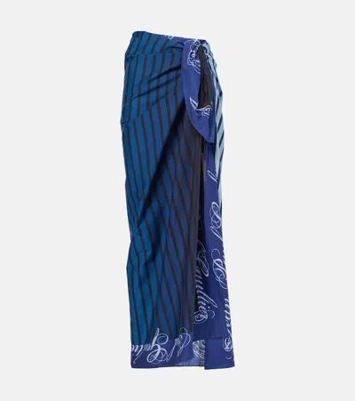 Jean Paul Gaultier Printed Cotton Beach Cover-up In Black/navy/lightblue